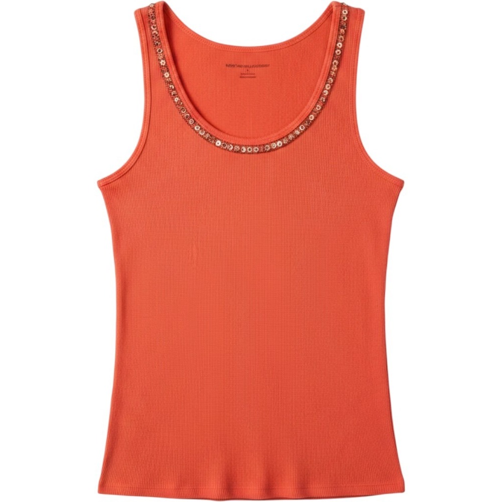 New York & Company Tank Top Womens Small Coral Orange Ribbed Beaded Y2k